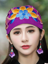 Load image into Gallery viewer, Ethnic Style Embroidered Headscarf Hat Single-layer Small Hat Thin Headgear Hat
