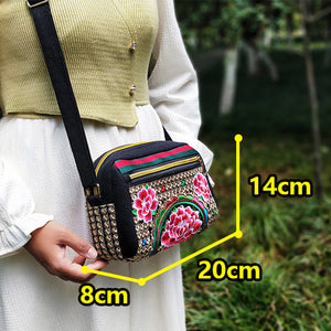 New Ethnic Style Embroidered Canvas Bag, Versatile Embroidered Bag Women's Shoulder Oblique Span Bag