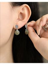Load image into Gallery viewer, 925 Silver Retro New Zakiram Hetian Jade Safety Buckle Earrings Copper Coins Women's Simple and High-end Sense Jewelry

