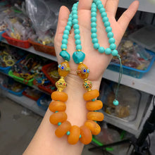 Load image into Gallery viewer, New Tibetan Ethnic Style Handmade Beeswax Turquoise Inlaid Nepalese Accessories Neck Hanging Sweater Chain
