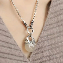Load image into Gallery viewer, 925 Silver Retro New Tang Grass Pattern Money Bag Chalcedony Water Drop Pendant Round Bead Sweater Chain Ethnic Style Women's Necklace
