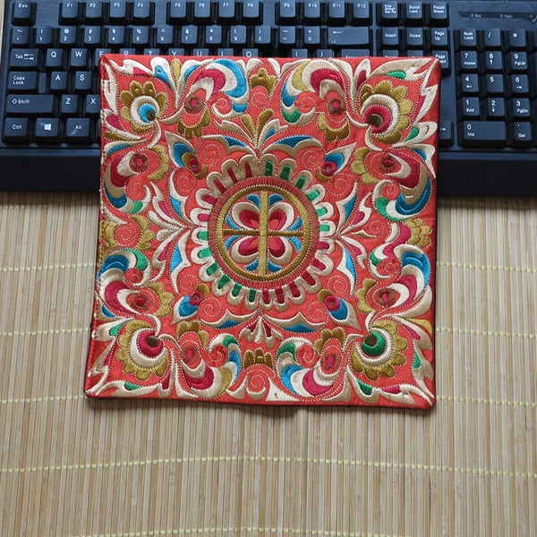 Ethnic Style Embroidery Placemat Yi Fabric Embroidery Heat Insulation Mat Tea Square Mat Table Coffee Table Anti-scalding and Non-slip Mat