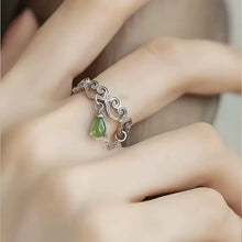 Load image into Gallery viewer, Jasper Water Drop Ring 925 Silver Women's Niche High-end Light Luxury Love Hollow Flower Carving Open Index Finger Ring
