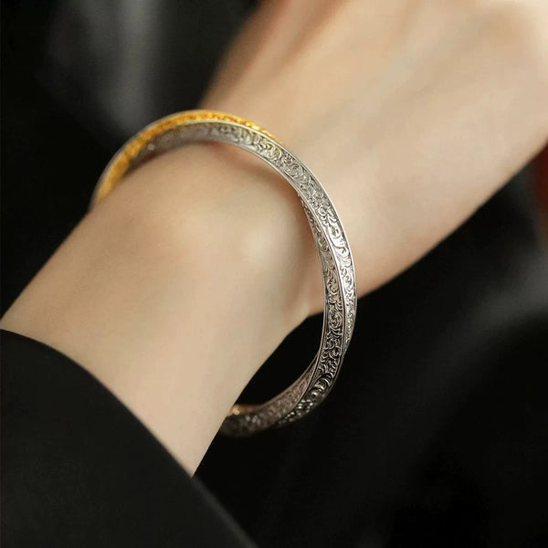 925 Silver Retro New Color Matching Tang Grass Pattern Mobius Bracelet Ethnic Style Female Niche Design High Sense