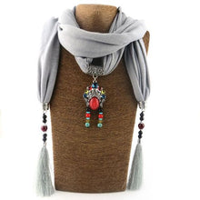Load image into Gallery viewer, New cotton and linen scarf tassel pendant scarf Tibetan women shawl scarf jewelry necklace national wind scarf
