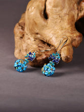 Load image into Gallery viewer, Cloisonne Earrings, Antique Blue Flower Earrings, with Cheongsam Sterling Silver Earrings
