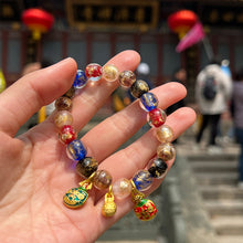 Load image into Gallery viewer, Multi-treasure Fragrant Ash Glass Beads Bracelet Five-color Orb Swallowing Gold Beast Couple Prayer Beads Bracelet.
