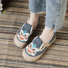 Load image into Gallery viewer, Embroidered Shoes Linen Shoes, Shallow Single Shoes, Craft Sewing Thread Tiger Head Lion Shoes

