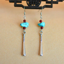 Load image into Gallery viewer, Female Turquoise Earrings Ancient Earrings Tibetan Miao Silver Exotic Ethnic Minority Simple Daily Earrings
