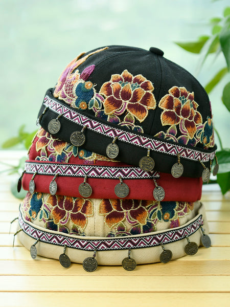 Ethnic Style Embroidery Fringed Hat Retro Personality Brimless Spring and Summer Yuppie Watermelon Hat Trendy Landlord Melon Fur Hat