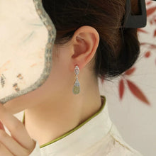 Load image into Gallery viewer, 925 Silver Retro New Jade Paper Pattern Water Drop Earrings, Ear Buckles Hollow Femininity Versatile Niche Design
