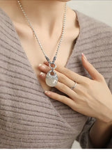 Load image into Gallery viewer, 925 Silver Retro New Tang Grass Pattern Money Bag Chalcedony Water Drop Pendant Round Bead Sweater Chain Ethnic Style Women's Necklace
