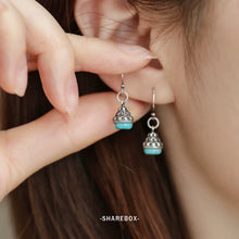 Load image into Gallery viewer, S925 Silver Turquoise Inlaid Wanfo Pendant, Ear Hook Earrings Women's New Tibetan Style Earrings
