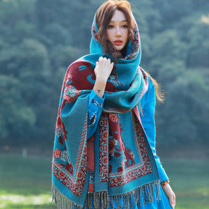 Retro Ethnic Grassland Tibet Blanket Shawl Thick Scarf