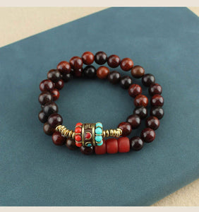 Tibetan Nepalese Green Sandalwood Bracelet Men's and Women's Retro Ethnic Style Natural Sour Branch Multi-circle Buddha Bead Bracelet