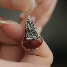 Load image into Gallery viewer, 925 Silver Retro Tang Grass Pattern Red Lantern Agate Earrings Ear Hook Water Bottle Ethnic Style Niche High Sense
