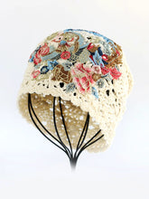Load image into Gallery viewer, Ethnic Style Phoenix Embroidery Women's Headscarf Cover White Autumn Hat Hollow Knitting Heap Headscarf Woven Hat
