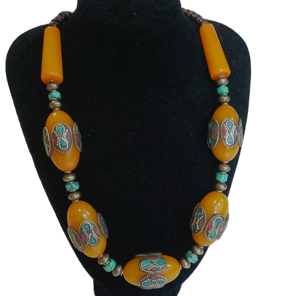 Ethnic Style Tibetan Accessories, Imitation Beeswax Oversized Nepalese Copper Bead Handmade Short Necklace, Sweater Chain