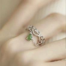 Load image into Gallery viewer, Jasper Water Drop Ring 925 Silver Women's Niche High-end Light Luxury Love Hollow Flower Carving Open Index Finger Ring
