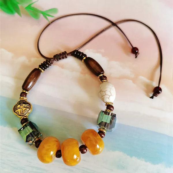 Original Design Classic Tibetan Beeswax Cake Necklace Chicken Oil Yellow Amber Clavicle Chain Female Ethnic Style Retro Neck Jewelry