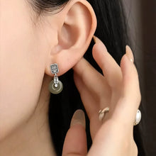 Load image into Gallery viewer, 925 Silver Retro New Zakiram Hetian Jade Safety Buckle Earrings Copper Coins Women's Simple and High-end Sense Jewelry
