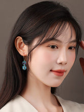 Load image into Gallery viewer, Cloisonne Earrings, Antique Blue Flower Earrings, with Cheongsam Sterling Silver Earrings
