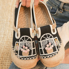 Load image into Gallery viewer, New Embroidered Cloth Shoes Flat Bottom Shallow Mouth Woven Cloth Shoes Lazy One Pedal Round Head Splicing Women's Cloth Shoes
