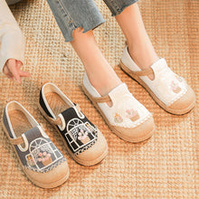 Load image into Gallery viewer, New Embroidered Cloth Shoes Flat Bottom Shallow Mouth Woven Cloth Shoes Lazy One Pedal Round Head Splicing Women's Cloth Shoes
