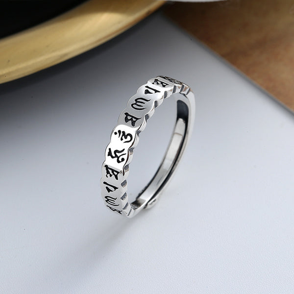 S925 Sterling Silver Hot Selling Heart Sutra Six Words Ring