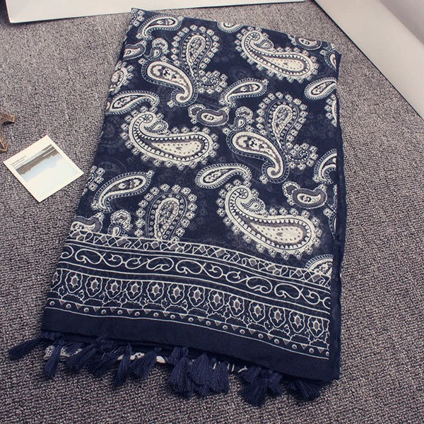 Ethnic Style Navy Blue Cashew, Sunscreen Beach Gauze Scarf