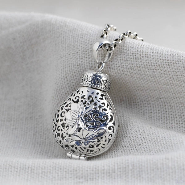 S925 Silver Double-sided Hollow Retro Lotus Sachet Pendant Can Be Opened To Expand Aromatherapy Necklace Gawu Box