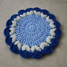 Load image into Gallery viewer, Hand-crocheted Blue Lace Coaster Wool Thermal Insulation Placemat
