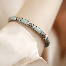 Load image into Gallery viewer, 925 Silver New Jade Nanhong Bracelet Opening Female Retro Classic Ethnic Style Flower Silk Hollow

