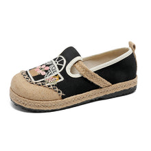 Load image into Gallery viewer, New Embroidered Cloth Shoes Flat Bottom Shallow Mouth Woven Cloth Shoes Lazy One Pedal Round Head Splicing Women's Cloth Shoes
