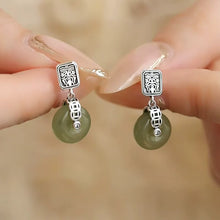Load image into Gallery viewer, 925 Silver Retro New Zakiram Hetian Jade Safety Buckle Earrings Copper Coins Women's Simple and High-end Sense Jewelry
