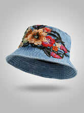 Load image into Gallery viewer, Fashion National Style Embroidered Denim Fisherman Hat Outdoor Sun Protection Travel Street Basin Hat.
