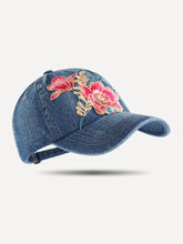 Load image into Gallery viewer, Fashion Versatile Ethnic Style Embroidery Flower Denim Baseball Cap Women's Autumn Sunscreen Shade Cap
