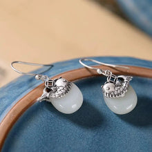 Load image into Gallery viewer, 925 Silver Needle White Jade Retro Ruyi Ping An Buckle Personalized Koi Fish Ladies Earrings
