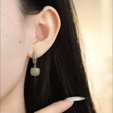 Load image into Gallery viewer, Vintage 925 Silver Zakiram Barrel Bead Ear Buckle Women's New Ethnic Style Hetian Jade Earrings
