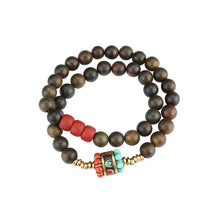 Load image into Gallery viewer, Tibetan Nepalese Green Sandalwood Bracelet Men&#39;s and Women&#39;s Retro Ethnic Style Natural Sour Branch Multi-circle Buddha Bead Bracelet
