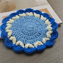 Load image into Gallery viewer, Hand-crocheted Blue Lace Coaster Wool Thermal Insulation Placemat
