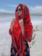 Load image into Gallery viewer, Red Ethnic Style Sunscreen Shawl Women&#39;s Summer Thin Style Wrapped with Silk Scarves, Beach Scarves
