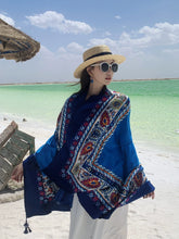 Load image into Gallery viewer, Ethnic Style Shawl Blue Seaside Beach Towel Thin Silk Scarf
