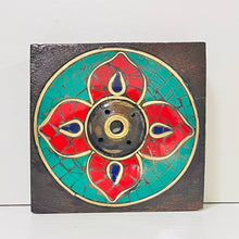 Load image into Gallery viewer, Nepal Tibetan Incense Insert Shiva&#39;s Eye Gilt Gray Pottery OM Buzz Word Round Square Seat Handmade Six Character Mantra Incense Burner
