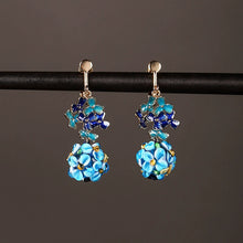 Load image into Gallery viewer, Cloisonne Earrings, Antique Blue Flower Earrings, with Cheongsam Sterling Silver Earrings
