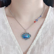 Load image into Gallery viewer, S925 Anemone Heart Sutra Necklace for Men and Women Painted with Lang Lotus Ruyi Lock Pendant Vintage Clavicle Chain

