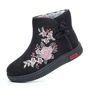 Cloth Shoes, Women's Cotton Shoes, Winter Plush Insulation, Mother's Shoes, Retro Ethnic Style Embroidered Shoes, Short Boots, Grandmother's Shoes