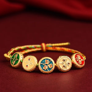 Tibetan Weaving Five-way God of Wealth Bracelet, Pure Hand-woven Cotton Thread Bracelet