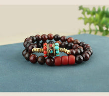 Load image into Gallery viewer, Tibetan Nepalese Green Sandalwood Bracelet Men&#39;s and Women&#39;s Retro Ethnic Style Natural Sour Branch Multi-circle Buddha Bead Bracelet
