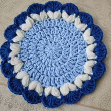 Load image into Gallery viewer, Hand-crocheted Blue Lace Coaster Wool Thermal Insulation Placemat
